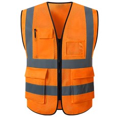 하이라이트 반사 트리플 라인 메쉬 안전조끼, 오렌지, 1개