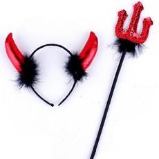 반짝이 붉은악마뿔 머리띠 삼지창 할로윈 의상 마녀 코스프레 코스튬 변장