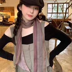 【1051人收藏】棉麻條紋細長圍巾女2025新款高級感復古長條絲巾圍巾脖頸裝飾