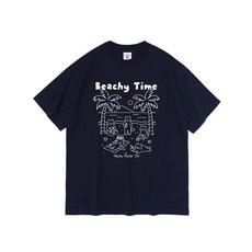 로아드로아 비치타임 캣 크루 반팔 티셔츠 (네이비) - 멀티 225961