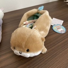 수달 해달 필통 봉제 인형 파우치 물고기 문구 새학기 학생 동물 수납, 1개, 브라운
