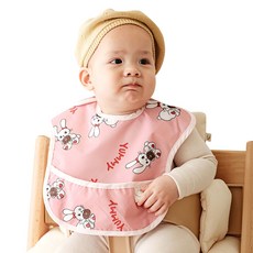 아이주 방수 포켓 턱받이 자기주도이유식 자기주도식 턱받이 신생아 아기 돌 아기 턱받이, 1개, 1개입, 도넛토끼