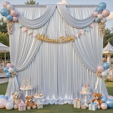 10x10FT 골드 시퀸 배경 커튼 - 2개의 패널 5피트W x 10피트H 주름 없는 쉬머 드롭 천 사진 촬영을 위한 글리터 생일 결혼식 졸업, 10FTx10FT, Metallic Silver