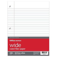 Office Depot 노트 필러 용지 넓은 줄 20.3cm x 26.7cm(8인치 x 10 1/2인치) 3홀 펀치 화이트 150장 팩 09250OD, Office Depot 노트 필러 용지, 넓은 줄, 2