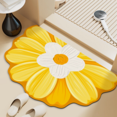 빨아쓰는 주방 발매트 세련된 예쁜 데이지 플라워 발매트, 옐로우, 1개