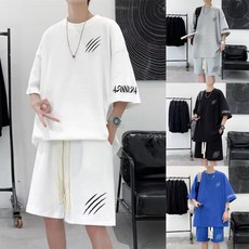 夏季新款短袖套裝 短袖套裝 短褲套裝 運動套裝【M-5XL】休閒韓版情侶短袖T恤套裝