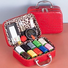 針線套盒 針線盒針線套裝家用針線包手提工具便攜收納多功能手工縫補百寶箱, 紅禮盒【10卷線彩線+8件套】, 1個