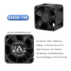 ARCTIC S4028 더블 볼 베어링 서버 선풍기 6000 RPM 조절 4 핀 커넥터 12 V DC 블랙, 01 검정색