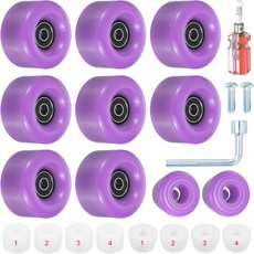 패티킬 8팩 롤러 스케이트 휠 ABEC-9 베어링이 장착된 58mm x 32mm 쿼드 82A PU 휠 및 2개의 토 스토퍼 더블 로우 보드 실외용, Purple