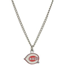 Aminco MLB 여성용 MLB 로고 펜던트 목걸이, 신시내티 레즈, 실버