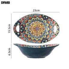 DFMEI 波西米亞陶瓷餐具比利蒂斯碗碟盤輕奢手繪創意家用米飯碗湯碗菜盤, 1個, 9英寸比利蒂斯元寶碗:如圖