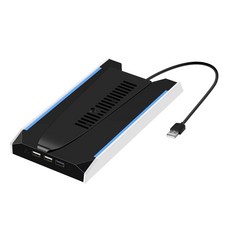 PS5 Slim/Pro용 수직 스탠드(RGB VR 헤드셋 및 컨트롤러 충전기 포함) 3단 냉각 팬, 표시된 대로