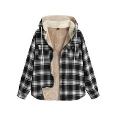 ZAFUL 남성용 플리스 재킷 후드 격자무늬 플란넬 셔츠 셰르파 버튼 다운 스웨트셔츠