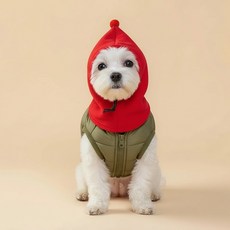 쁘띠도그 방울클라바모자 겨울 반려동물 액서서리 모자 바라클라바 길이조절 레이어드룩 2color S~L, 1개, 레드