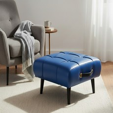 리쿨샵 북유럽 감성 가죽 원목 스툴 미니 보조의자, 블루, 1개