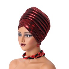 히잡 스카프 아프리카 여성의 자동 Gele Headtie 나이지리아 레이디 Pleated 머리 랩 이슬람 Headscarf 보닛 Turbante Mujer