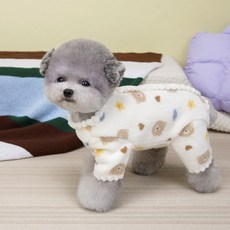 멍케어 곰돌이 수면 강아지 잠옷 극세사 애견 파자마 올인원, 아이보리, 1개