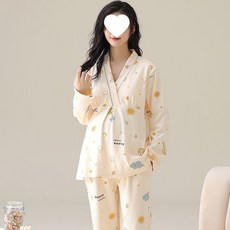 100棉質月子服睡衣女春秋帶胸墊孕婦產後套裝哺乳期坐月子家居服
