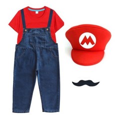 남아 마리오 상하세트 아동 슈퍼 코스튬 모자 수염 세트 할로윈 무대의상 공연의상 역할의상