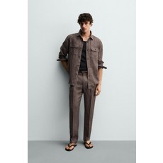 [국내발송] ZARA 남성 100% 린넨 레귤러핏 셔츠 - 그레이 브라운 4611/303/724 499059