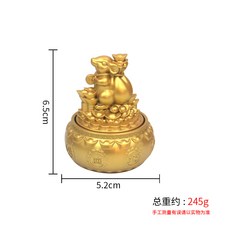 黃銅迷你小茶壺 龍鳳雕刻 手把玩工藝品 麻將裝飾 招財擺飾 桌上飾品 辦公桌小物+【生肖鼠】聚寶盆轉轉擺件