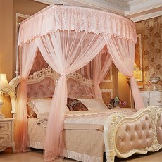 로맨틱 레이스 캐노피 침대모기장(180x200cm)(피치) 사각모기장 레이스침대모기장 캐노피모기장 침대캐노피모기장 캐노피레이스모기장 +Y060721, #상품선택
