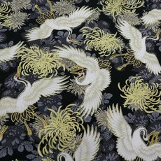 유카타 기모노 고양이 잠옷 프린트 강아지, A. 검정 국화 학 검정 금