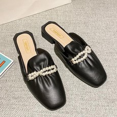 [슈썸] 여성 진주 셔링 디테일 뮬스타일 스프링 블로퍼 BLP13