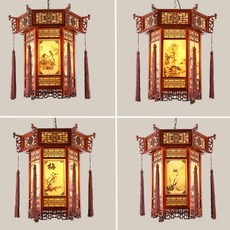 중식당 인테리어 육각 중국집 입구 중국풍 램프 빨간색 액자, 3 30cm 높이 39cm LED포함