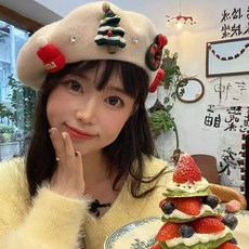 聖誕蝴蝶結貝雷帽女新款時尚韓版羊毛畫家帽甜美節日紅色聖誕帽潮, 蝴蝶結紅色, 1個