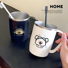 刷牙一對不銹鋼洗漱杯防黴牙杯情侶款牙刷杯小狗兒童漱口杯高顏值, 1個, 【潛水咖狗狗】黑杯:不銹鋼漱口杯【帶把手款】