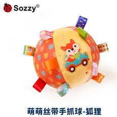 Sozzy 毛絨搖鈴手抓球 超柔安撫鈴鐺球 標籤布球 安靜球, 1個, 彩色－樹葉.開車狐狸