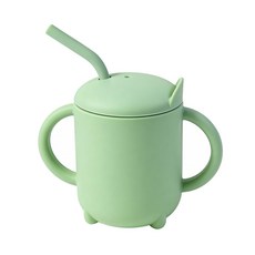 DFMEI 硅膠餐盤圍兜嬰兒童碗餐具叉勺防摔零食杯子套裝兒童輔食硅膠餐盤, 1個, 水杯吸管綠色:如圖