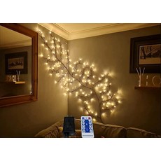 LKGOOD 홈 데코용 덩굴 리모컨 온/오프 타이머 디임 2.1m(7.5피트) 크리스마스 장식 인공 나뭇가지 144개의 LED 매혹적인 버드나무 실내 벽 침실 데코용(1개), 브라운-리모컨 포함
