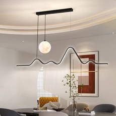 현대식 미니멀 크림톤 식탁 바 펜던트 조명, 산월 검정색(달O) 120cm 무단계