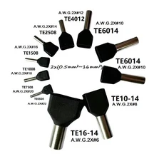 쿠쿠스토어 100 개/몫 구리 절연 페룰 러그 트윈 케이블 유형 2x(0.5mm²~1mm²) 전기 코드 터미널 압착 TE, 09 TE1-14 AWG 2x2, 08 Black