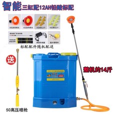 智能高壓三缸大泵手提式背負式電動噴霧器 大功率農用果樹打農藥機, 1個, 智能三缸配12AH铅酸标配