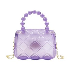 [ 947374 ] LEOMOSTE 미니 젤리 지갑 캔디 컬러 여아용 투명 크로스바디 백 귀여운 프린세스 핸드백 진주 손잡이 포함 투명-퍼플