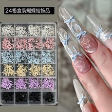 DFMEI 24格彩色迷你蝴蝶結美甲小飾品爆款穿戴甲光療甲DIY領結飄帶配飾, 1個, 24格蝴蝶結領結套盒(6色系:約500顆