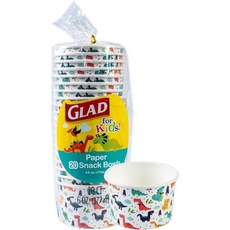 Glad for Kids 공룡 디자인 종이 간식 그릇 (뚜껑 미포함) - 다채로운 색상 튼튼한 재질 전자레인지 사용 가능 수프나 아이스크림용 일회용 뚜껑 포함 컵 355, 멀티컬러 - 뚜껑 없음