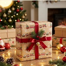 자몽아지트 크라프트 크리스마스 롤 포장지, 1개, 옵션1. 노스텔지어 트레인