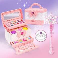 瀾錦書捨 女孩兒童化妝品套裝 無毒彩妝盒 3-9歲 女童公主 生日新年禮物, 【新款公主手提箱】+魔法棒2件套, 1個