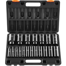 VEVOR 충격 소켓 세트 1/2 인치 19 개 깊은 소켓 6 포인트 견고한 구조 Cr-V 드라이브 3/8 - 1-1/2 인치 저장 케이지 포함, 3/8" 11PCS
