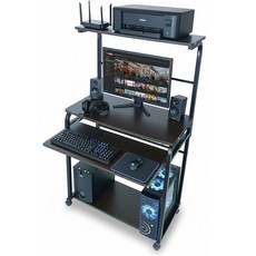 심플 좁은공간 학생 학원 원룸 이동식 2단 와이드 공간절약형 1인용 컴퓨터책상, 월넛