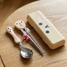 휴대용식기 젓가락 연습 코리락쿠마 얼굴 스푼 젓가락케이스 아이보리 캐릭터수저, 본품