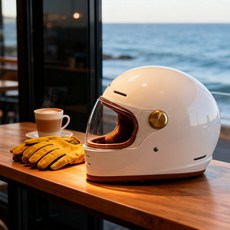 레트로 클래식 풀페이스 오토바이 헬멧 가벼운 착용감 빈티지 스타일 바이크 헬멧 블랙 톤, 밀크 티