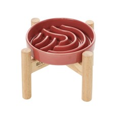 급체 방지 애완동물용 식기 강아지 급체 과식 비만방지 밥그릇 체중조절 식단조절 급체 방지 슬로우 식기+받침대 강아지 고양이 겸용 파도 모양, S, 1개, 핑크