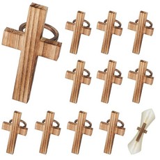 Potchen 부활절 나무 십자가 냅킨 링 홀더 소박한 종교 버클 장식 성찬식 세례 교회 웨딩 테이블 세팅 용품 12개