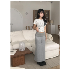 부기샵 여성 파이 랩 폴딩 밴딩 트레이닝 맥시 롱 봄 스커트