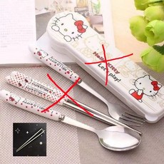 kitty餐具套裝 兒童貓貓不銹鋼餐具學生餐具兩件套便攜餐具可愛三件套套裝帶收納盒子, ##筷子一雙, 1個